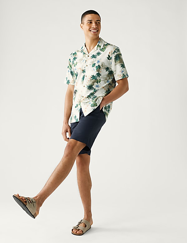 Chemise 100&nbsp;% coton à col cubain et motif hawaïen - FR