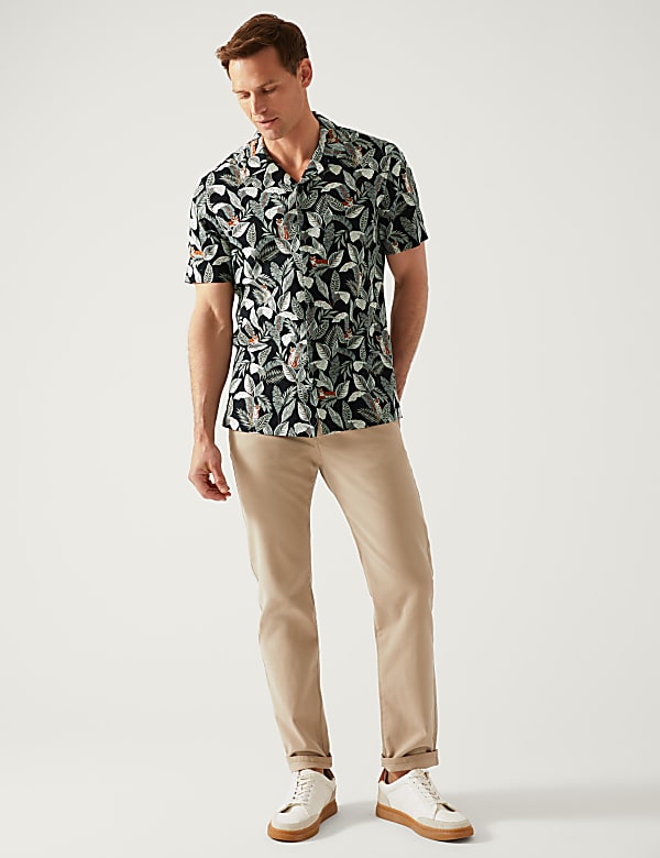 Linen Rich Leaf Print Cuban Collar Shirt