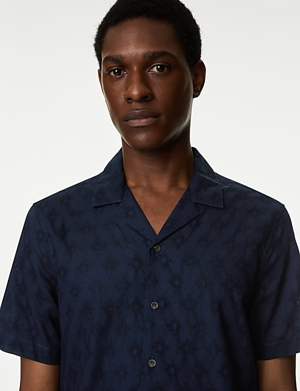 Pure Cotton Textured Cuban Collar Shirt