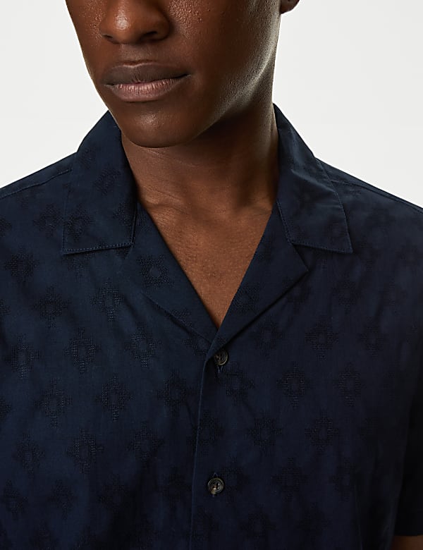 Pure Cotton Textured Cuban Collar Shirt