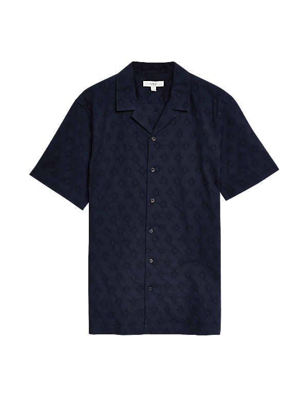 Pure Cotton Textured Cuban Collar Shirt