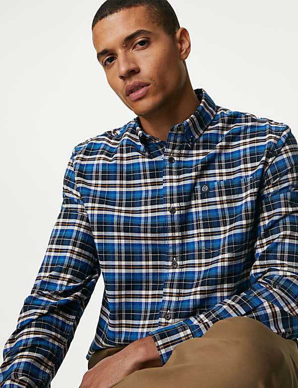 Easy Iron Pure Cotton Check Oxford Shirt MULTI Shirts M S ES