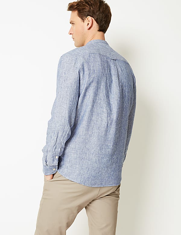 Pure Linen Striped Grandad Shirt