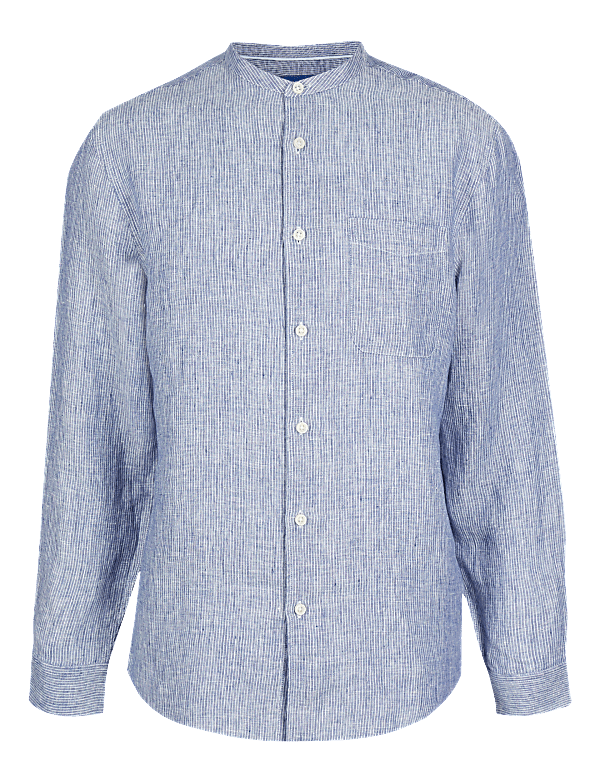 Pure Linen Striped Grandad Shirt
