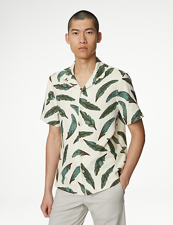 Easy Iron Linen Blend Printed Shirt