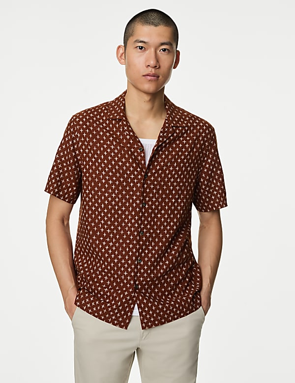 Easy Iron Linen Blend Printed Shirt