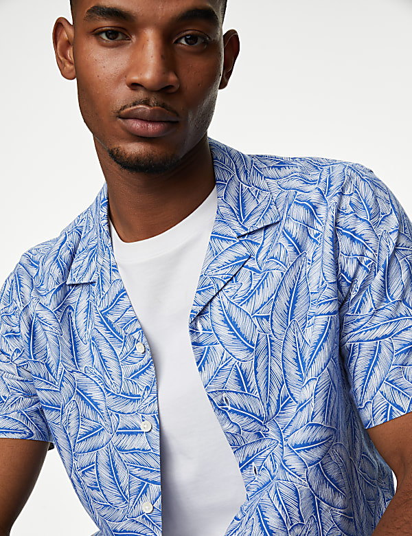 Easy Iron Linen Blend Hawaiian Printed Shirt
