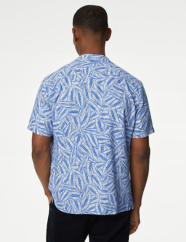 Easy Iron Linen Blend Hawaiian Printed Shirt