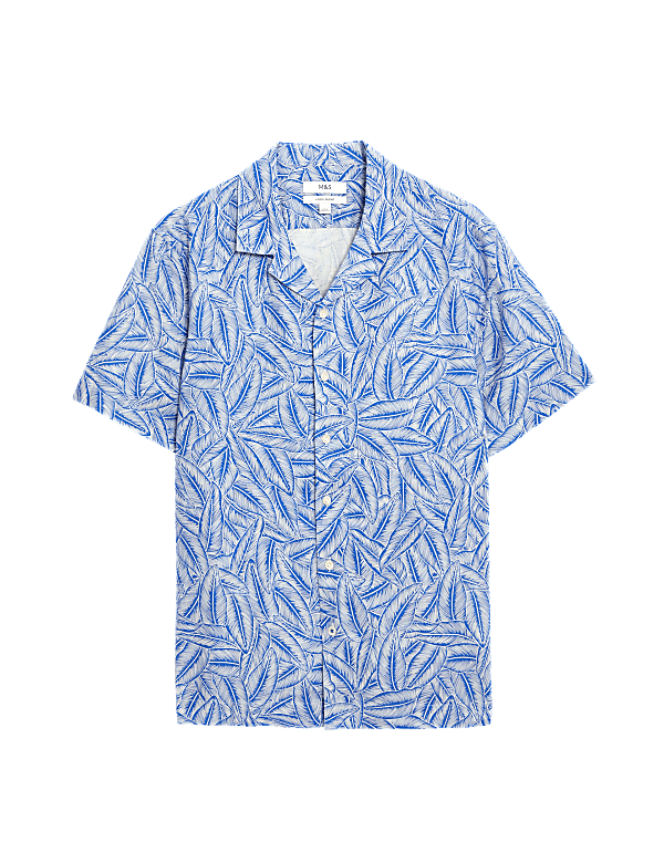 Easy Iron Linen Blend Hawaiian Printed Shirt