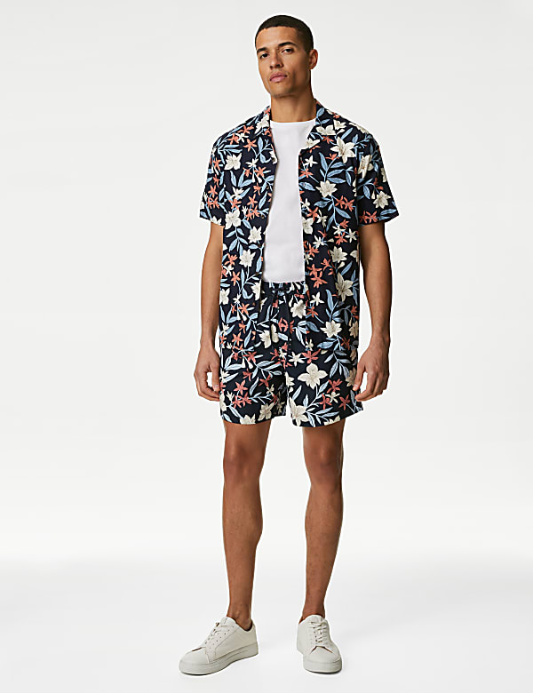 Easy Iron Linen Blend Hawaiian Printed Shirt - LV