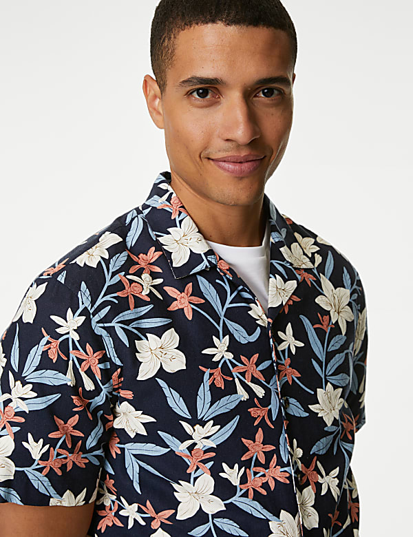 Easy Iron Linen Blend Hawaiian Printed Shirt - LV