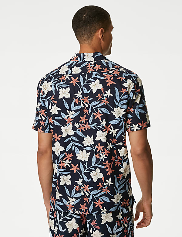 Easy Iron Linen Blend Hawaiian Printed Shirt - LV