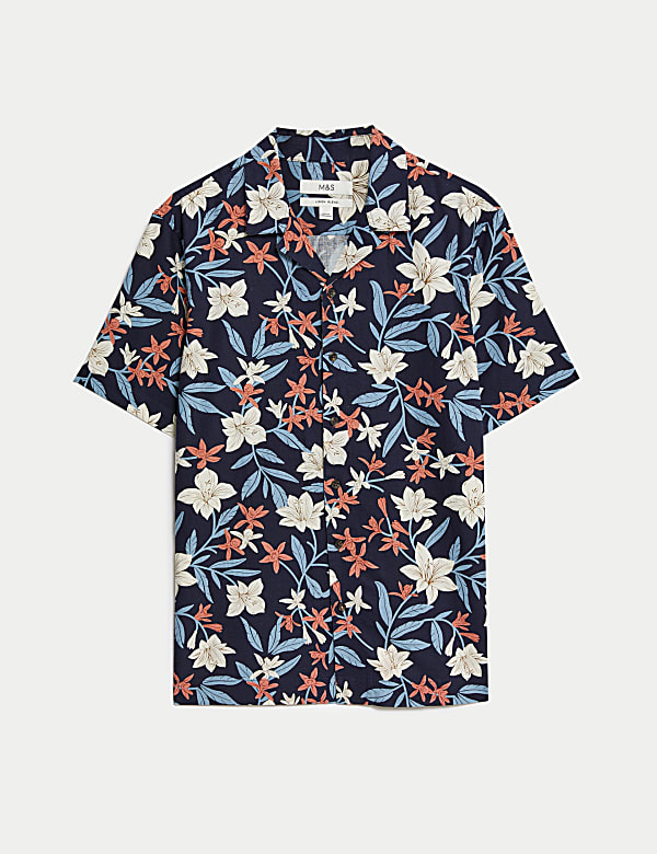 Easy Iron Linen Blend Hawaiian Printed Shirt - LV