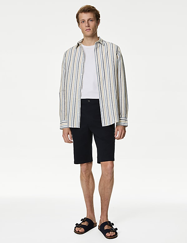 Easy Iron Cotton Linen Blend Striped Shirt