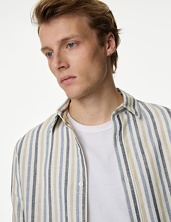 Easy Iron Cotton Linen Blend Striped Shirt