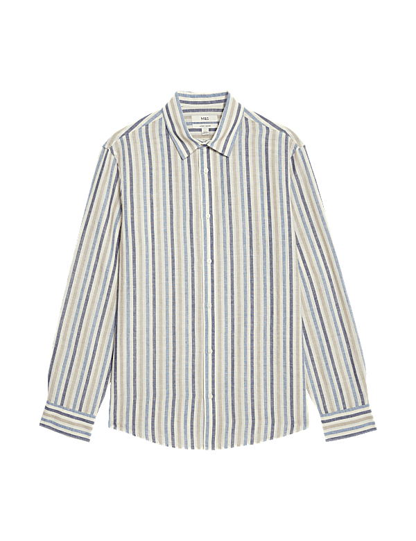 Easy Iron Cotton Linen Blend Striped Shirt
