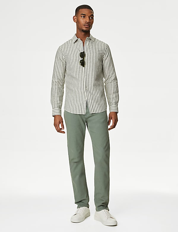 Easy Iron Cotton Linen Blend Striped Shirt
