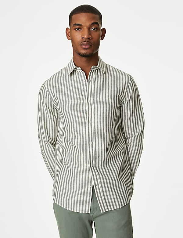 Easy Iron Cotton Linen Blend Striped Shirt