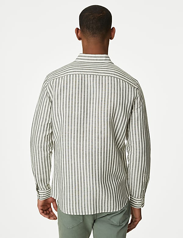 Easy Iron Cotton Linen Blend Striped Shirt