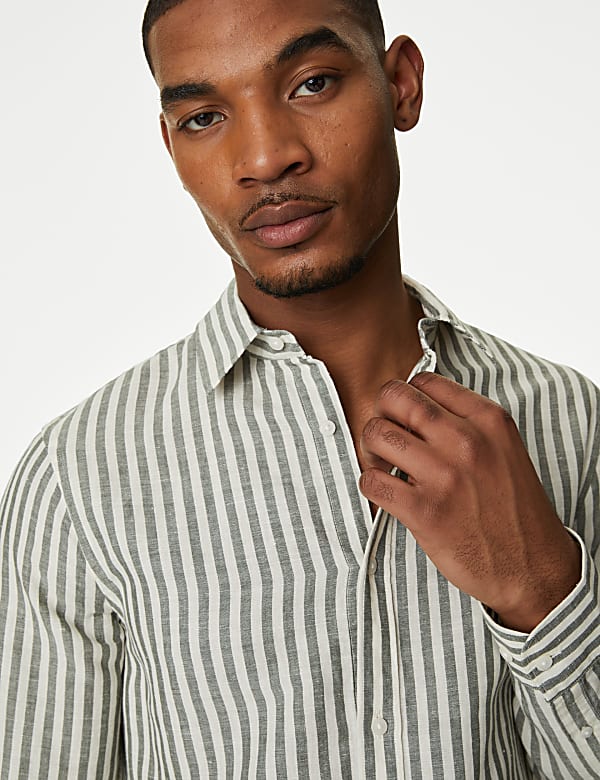 Easy Iron Cotton Linen Blend Striped Shirt