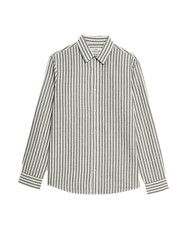 Easy Iron Cotton Linen Blend Striped Shirt