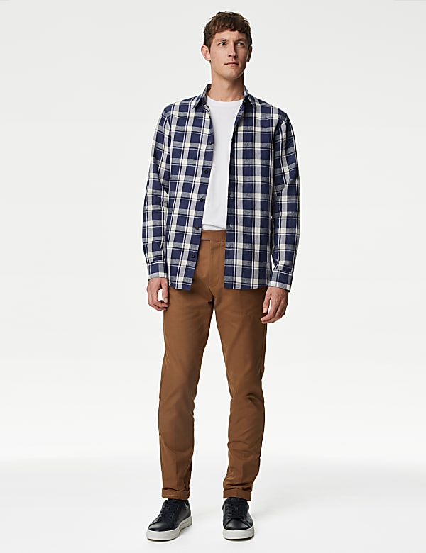 Easy Iron Cotton Linen Blend Check Shirt