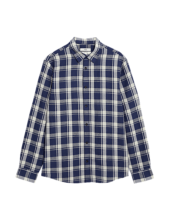 Easy Iron Cotton Linen Blend Check Shirt