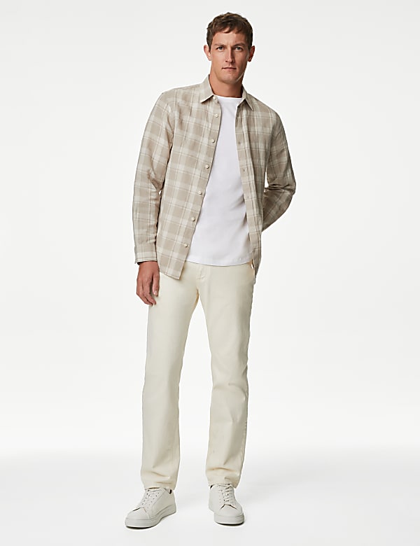 Easy Iron Cotton Linen Blend Check Shirt