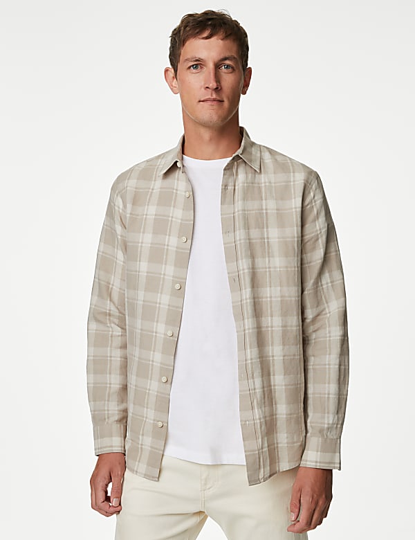 Easy Iron Cotton Linen Blend Check Shirt