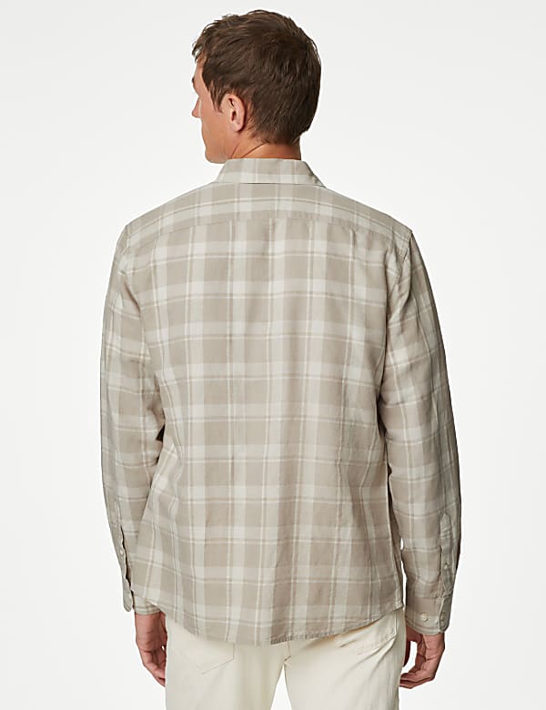 Easy Iron Cotton Linen Blend Check Shirt