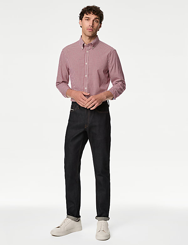 Easy Iron Cotton Stretch Gingham Oxford Shirt