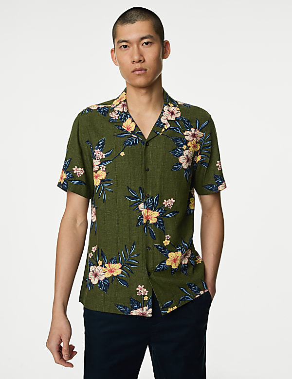 Easy Iron Linen Blend Floral Shirt