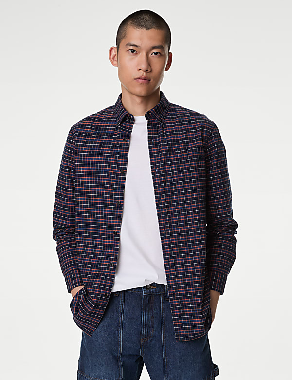 Easy Iron Pure Cotton Check Oxford Shirt - VN