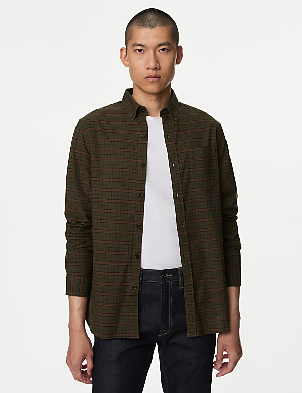 Easy Iron Pure Cotton Check Oxford Shirt - NL