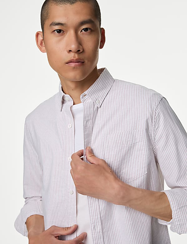 Easy Iron Pure Cotton Striped Oxford Shirt