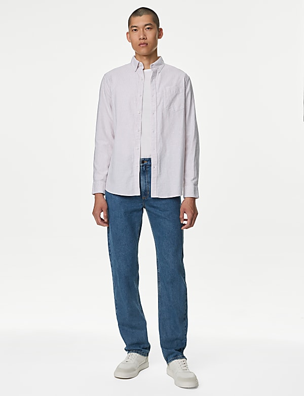 Easy Iron Pure Cotton Striped Oxford Shirt