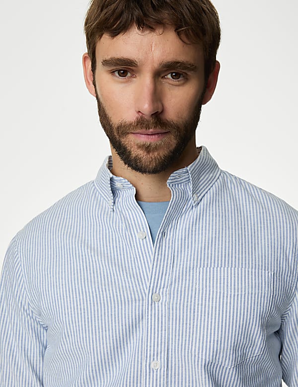 Easy Iron Pure Cotton Striped Oxford Shirt - GR