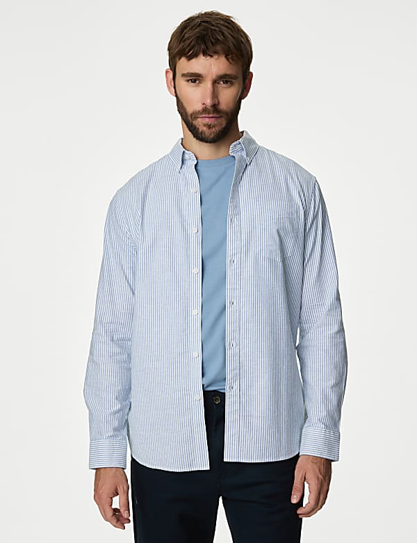 Easy Iron Pure Cotton Striped Oxford Shirt