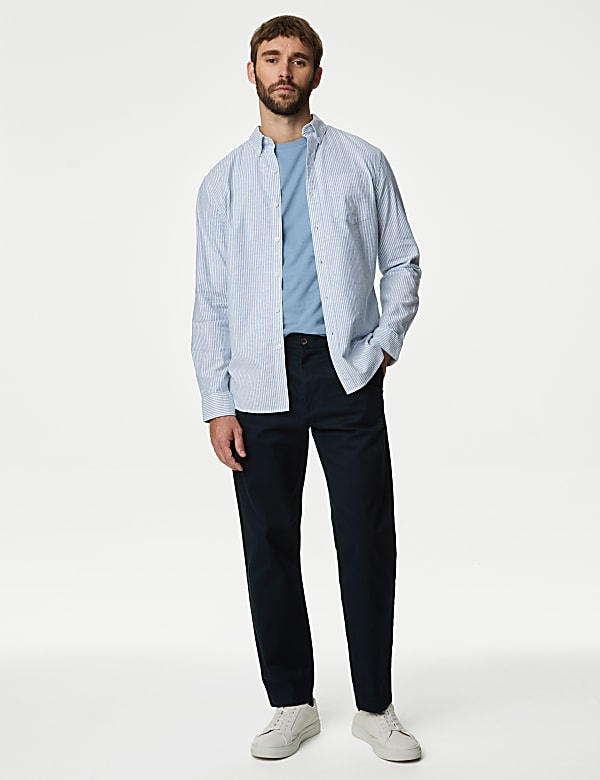 Easy Iron Pure Cotton Striped Oxford Shirt