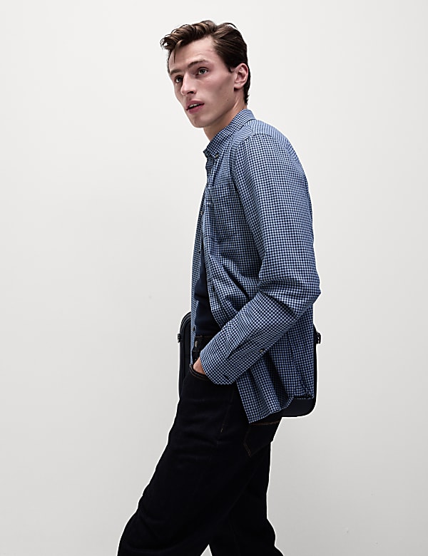 Cotton Rich Gingham Check Oxford Shirt - HR