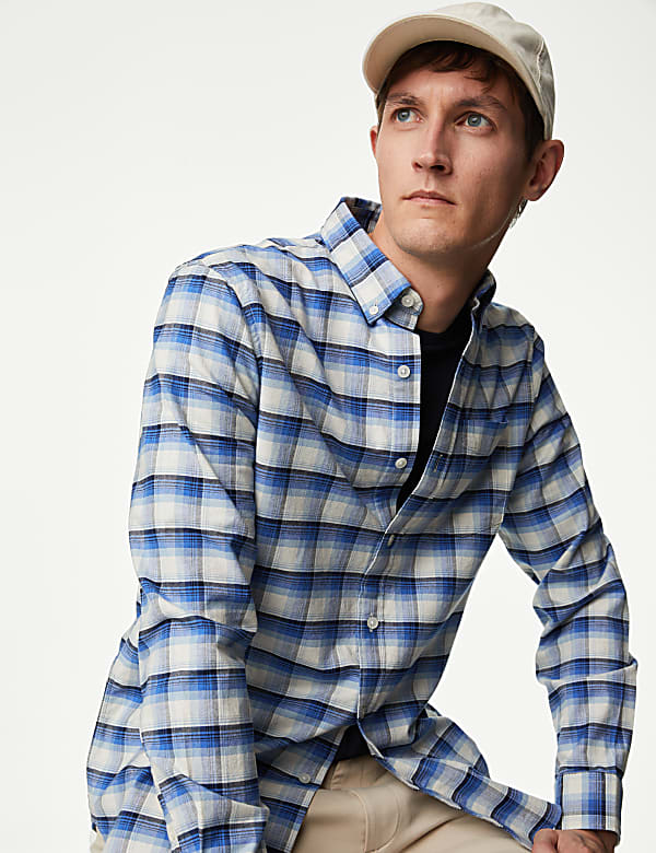 Easy Iron Pure Cotton Check Oxford Shirt - LT