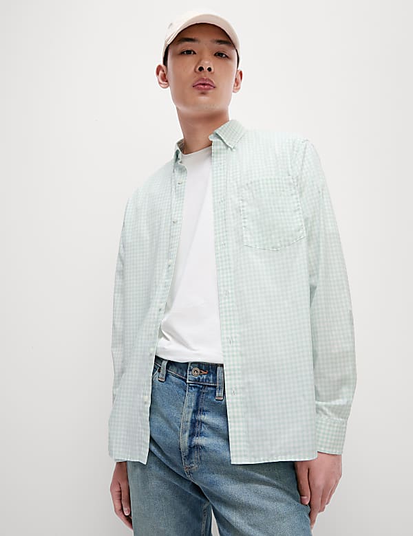 Cotton Rich Gingham Check Oxford Shirt