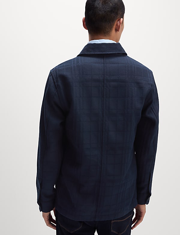 Cotton Blend Check Textured Overshirt