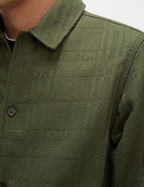 Cotton Blend Check Textured Overshirt