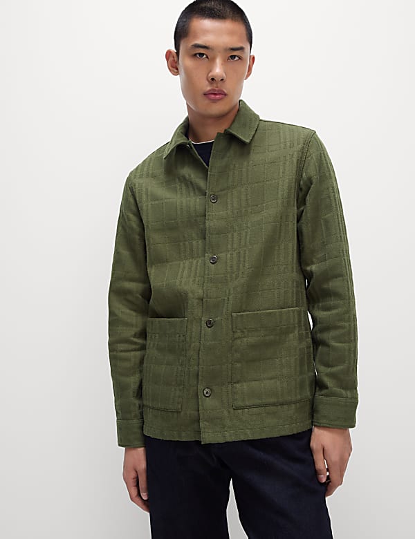 Cotton Blend Check Textured Overshirt