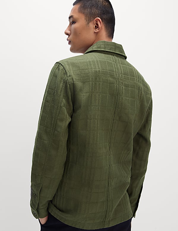 Cotton Blend Check Textured Overshirt