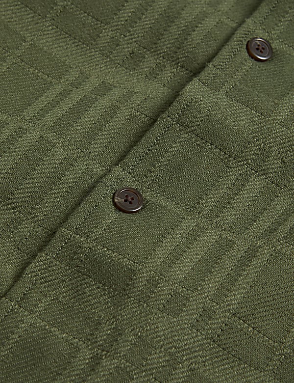 Cotton Blend Check Textured Overshirt
