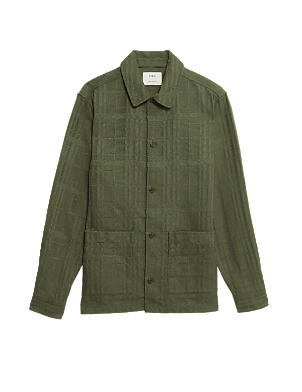 Cotton Blend Check Textured Overshirt