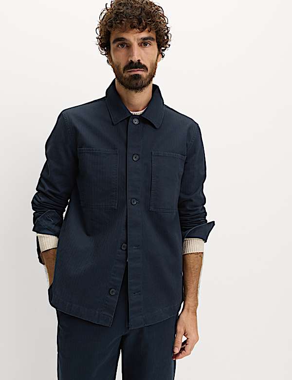 Pure Cotton Herringbone Overshirt​ - FR