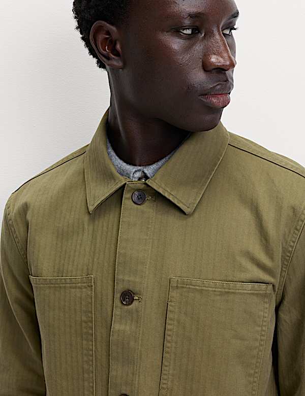 Pure Cotton Herringbone Overshirt​ - GR